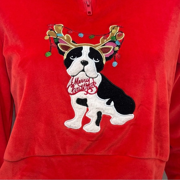 Frenchie ✨French Bulldog Boston Terrier Xmas Crop Sweater By POOF GIRL size L - Picture 2 of 5